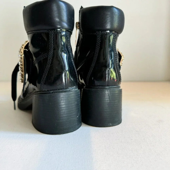 Roger Vivier Black Lace up Ankle Boots with  Rhinestone Buckle 36.5 - Picture 6 of 13
